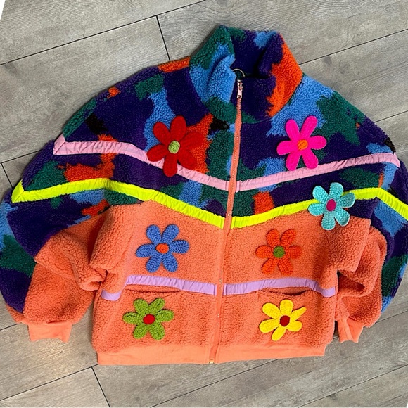 NEW BiBi Boutique Crochet Patch Floral Teddy Bomber Jacket Zip Shacket SAMPLE - Picture 3 of 16